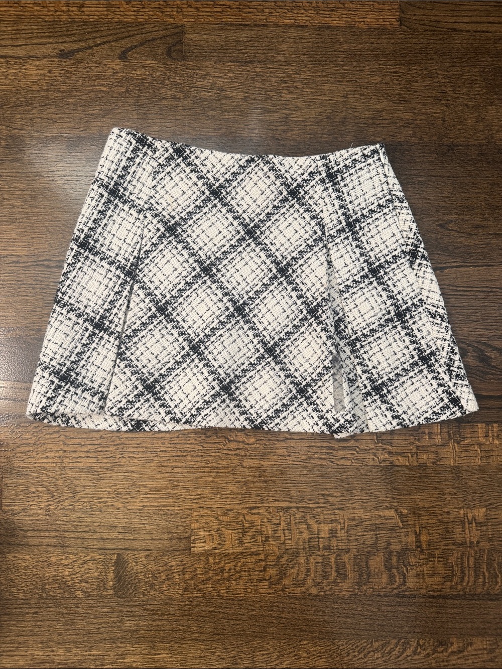 Zara Black and White Plaid Tweed Mini Skirt